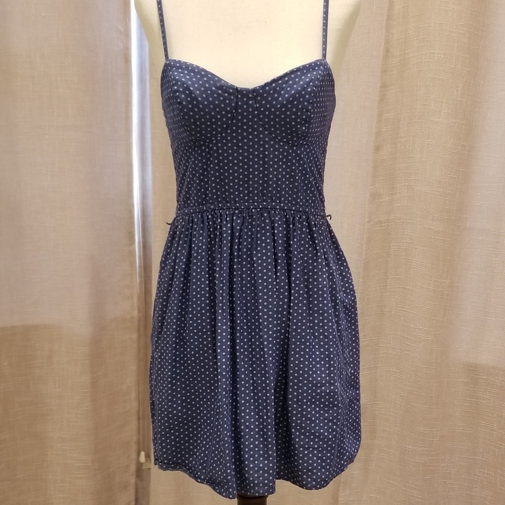 Blue and white polka dot dress